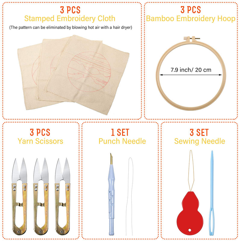 3 Sets Punch Needle Embroidery Starter Kit Punch Needle Kits Threader Fabric Embroidery Hoop Yarn Rug Punch Needle with an Adjustable Embroidery Pen for Adults Kids Beginner (Red) - NewNest Australia