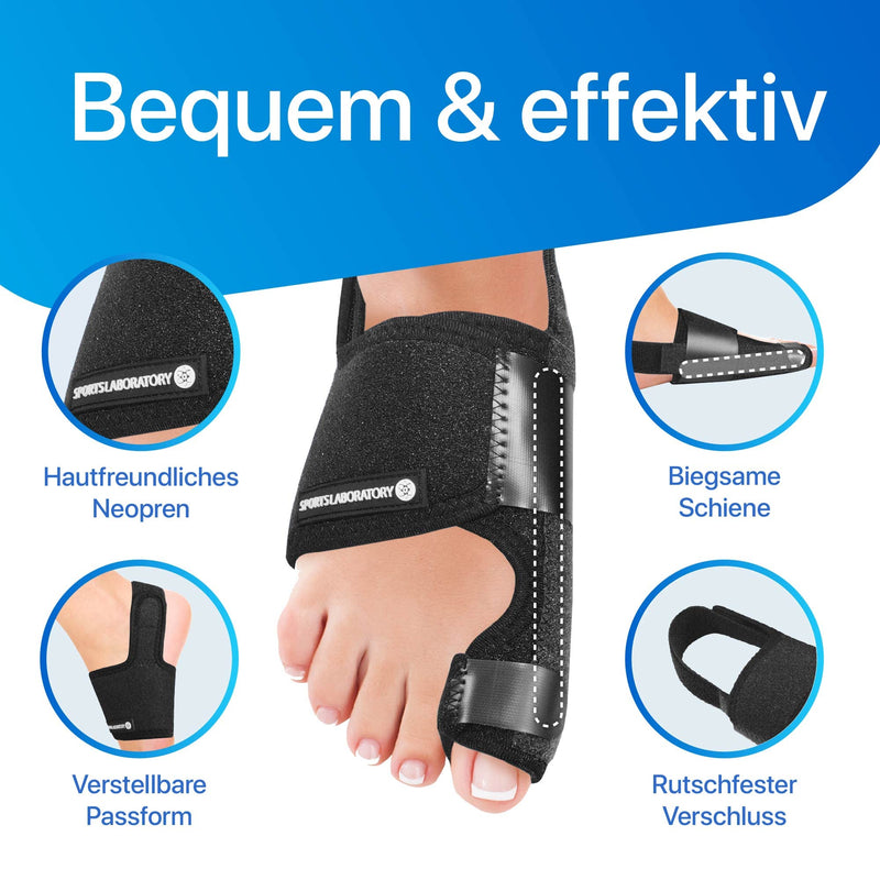 Sports Laboratory Hallux Valgus Correction Set For Day And Night - 2 X Hallux Valgus Splints, 2 X Toe Separators And 1 X Guide - Pain Relief And Protection - Adjustable Fit (Black) - NewNest Australia
