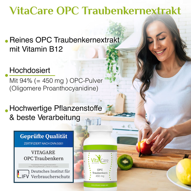 VitaCare OPC grape seed extract, 60 high-dose capsules, natural grape seed capsules as antioxidants, 450mg pure OPC powder per capsule - NewNest Australia
