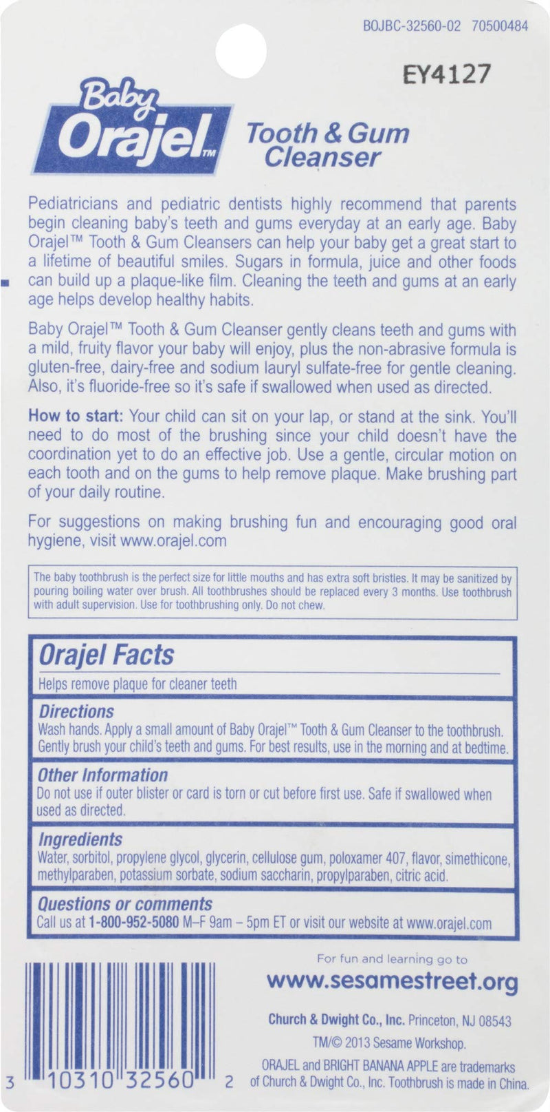 Orajel Elmo Fluoride-Free Tooth & Gum Cleanser with Toothbrush, Combo Pack, Banana Apple Flavored Non-Fluoride, 1 oz. - NewNest Australia