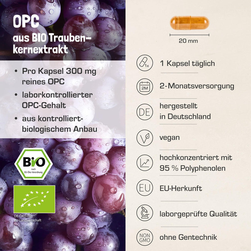 Opc Bio Grape Seed Extract | Premium | In The Glass | 300Mg Opc/Capsule (Hplc Laboratory Tested) | Vegan | Organic Cultivation In Spanish Wine Region | Water Extracted | Without Additives | 2 Month Supply - NewNest Australia