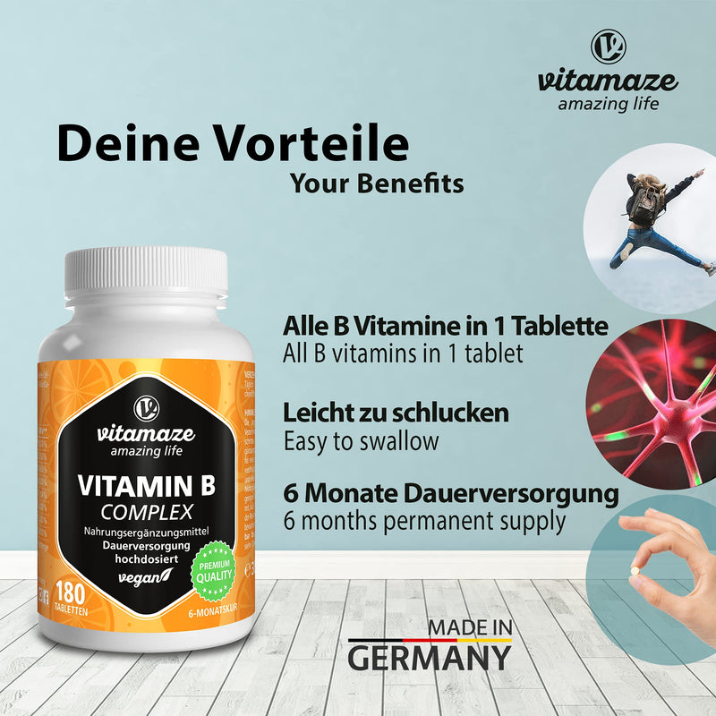 Vitamin B Complex Extra High Dose, 120 Vegan Tablets For 4 Months, All B Vitamins With Optimal Bioavailability, Natural Food Supplement Without Additives, Made In Germany - NewNest Australia