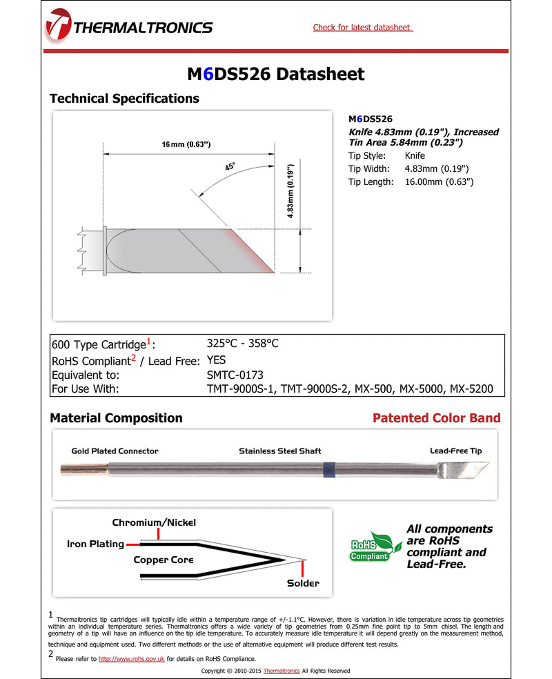 Thermaltronics M6DS526 Knife 4.83mm (0.19in), Increased Tin Area 5.84mm (0.23in) interchangeable for Metcal SMTC-0173 - NewNest Australia