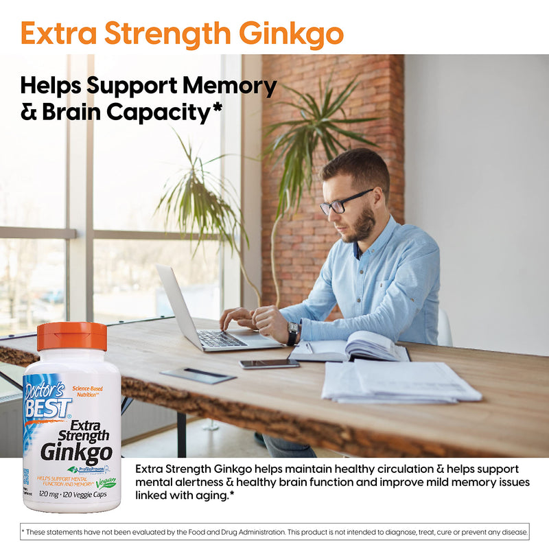 Doctor's Best Extra Strength Ginkgo, Non-GMO, Gluten Free, Vegan, Soy Free, Promotes Mental Function and Memory, 120 mg, 120 Count (Pack of 1) - NewNest Australia