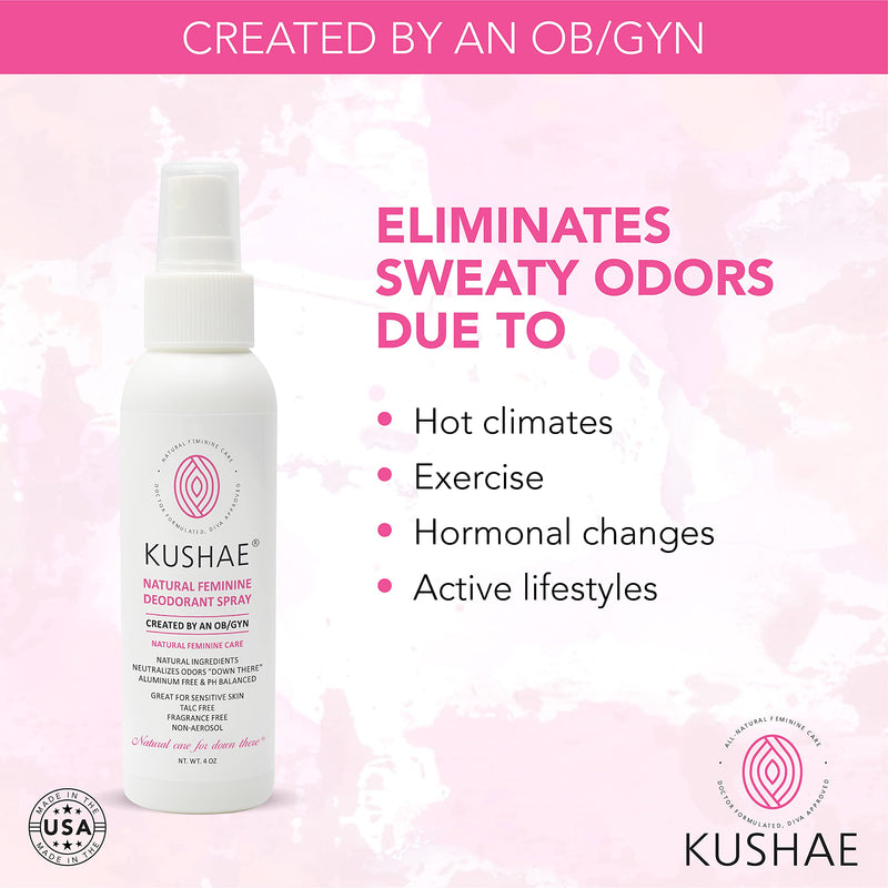 Kushae Feminine Deodorant Spray – OB/GYN Made, All Natural, Prevent Odors in Intimate Areas Due to Sweat from Workouts, Busy Days, Warm Climates, Hormonal Changes, Made in USA - NewNest Australia