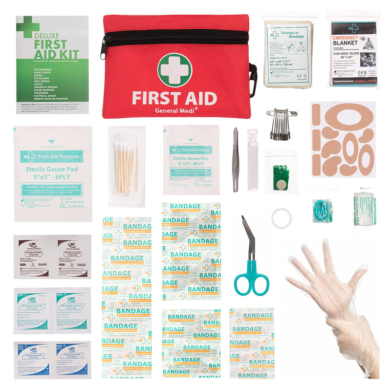 Mini First Aid Kit, 110 Pieces Small First Aid Kit - Includes Emergency Foil Blanket, CPR Respirator, Scissors for Travel, Home, Office, Vehicle, Camping, Workplace & Outdoor (Red) 110 Piece Set - NewNest Australia