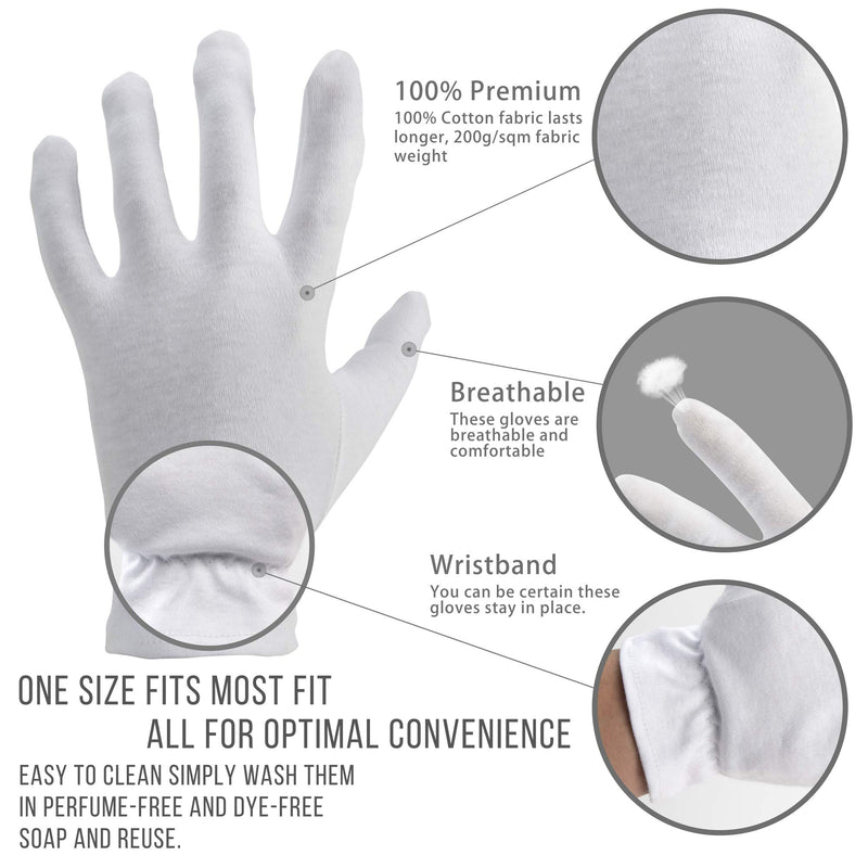 Moisturizing Gloves OverNight Bedtime Cotton | Cosmetic Inspection Premium Cloth Quality | Eczema Dry Sensitive Irritated Skin Spa Therapy Secure Wristband (7 Pairs) 7 Count (Pack of 1) - NewNest Australia