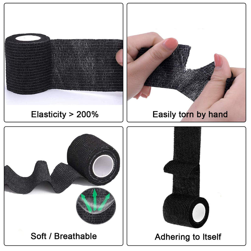 Self-Adhesive Bandage Black Adhesive Bandage Elastic Bandage 9 Rolls Breathable Self-Adhesive Wrap Elastic Tattoo Grip Tape For Tattoo Grip Cover Wrist Sprains Swelling - NewNest Australia