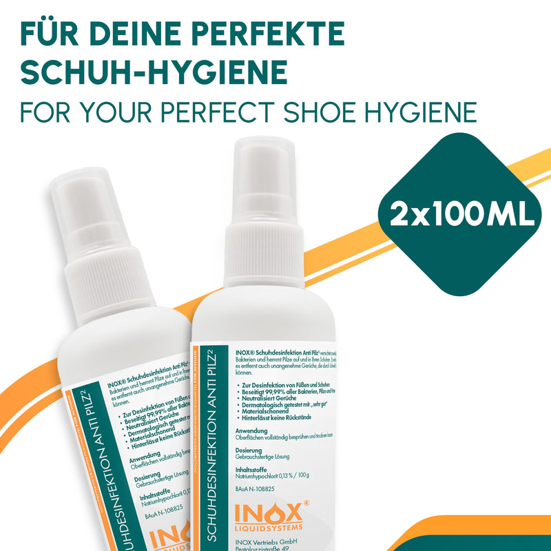 INOX® - Shoe disinfectant spray 2x100ml | Shoe spray against odor & bacteria | quick & effective shoe disinfection | Protect against athlete's foot | Odor remover for shoes 100 ml (pack of 2) - NewNest Australia
