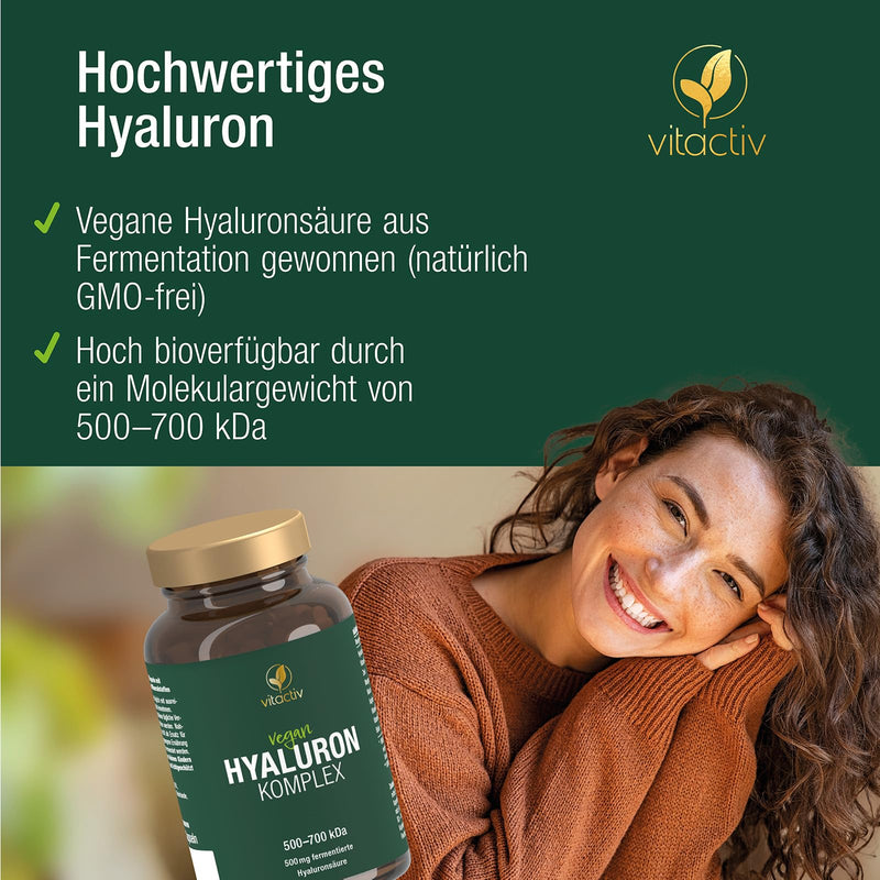 Vitactiv Hyaluronic Complex - Hyaluronic Capsules High Dose, 500 Mg Hyaluronic Acid - 500-700 Kda, Vegan - With Vitamin C, Zinc, Manganese, Copper, Biotin And Much More - Laboratory Tested, From - NewNest Australia