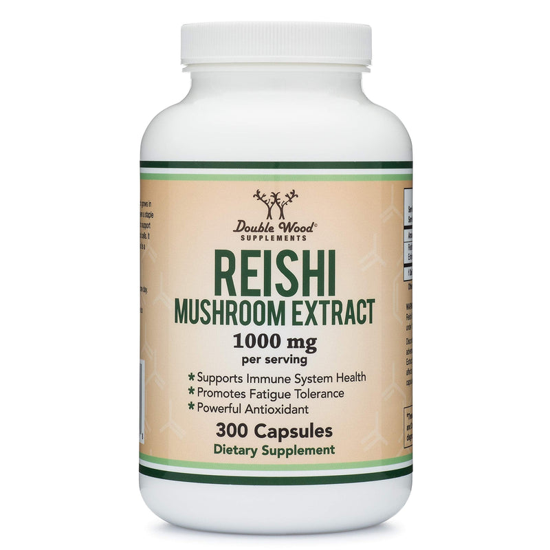 Reishi Mushroom Capsules (4:1 Ganoderma Extract, 1,000mg Reishi Powder Servings) 300 Count, 5 Month Supply, for Immune System Support and Defense by Double Wood Supplements - NewNest Australia