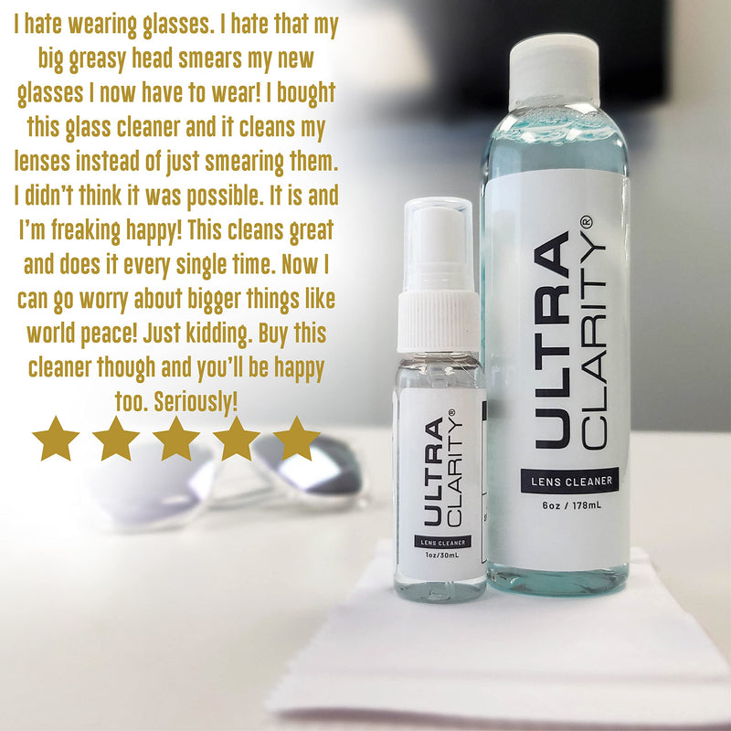ULTRA CLARITY Eyeglass Lens Cleaning Spray 7oz Value Pack, 1oz Spray, 6oz Refill, & Microfiber Cloth, Glasses, Phone & Electronic Screens, Ideal Even on Coated Surfaces, Professional Grade 7oz Kit - NewNest Australia