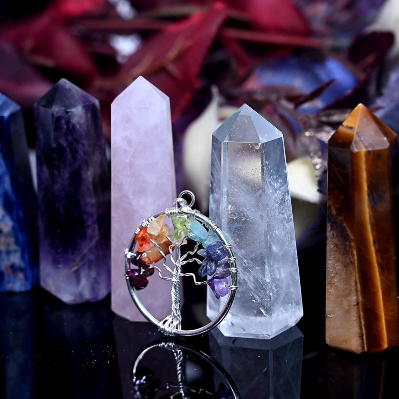 KACHVI Crystals And Gemstones Healing Rose, Clear Quartz, Amethyst, Black, Lapis & Tiger Crystal Meditation Spiritual Gifts For Chakra Money Luck Wands 2.25”-2.50" 6 Faceted Pencil 6 Pc Set Set of 6 Tiger - NewNest Australia