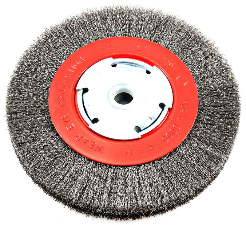 Forney 72751 Wire Bench Wheel Brush, Narrow Face Fine Crimped with 1/2-Inch and 5/8-Inch Arbor, 6-Inch-by-.008-Inch - NewNest Australia