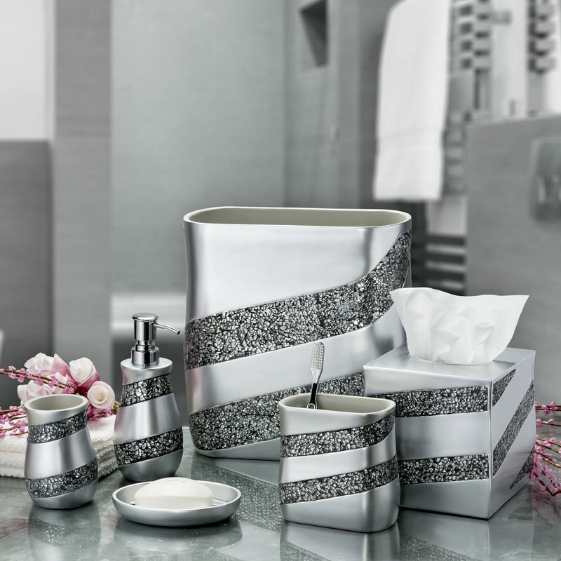 DWELLZA Silver Mosaic Bathroom Tumbler Holder (3" x 3" x 4.5") - Decorative Rinse Cup for Water- Durable Resin Design- Best Tumblers for Mouthwash/Rinsing (Silver Gray) - NewNest Australia