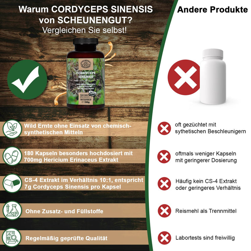 Cordyceps Sinensis - 1400Mg Per Daily Dose - Important: 10:1 Extract (=14,000Mg Cordyceps Per Dose) I With 40% Bioactive Polysaccharides I 180 Cordyceps Capsules (Cs-4 Extract) I From De I Scheunengut - NewNest Australia