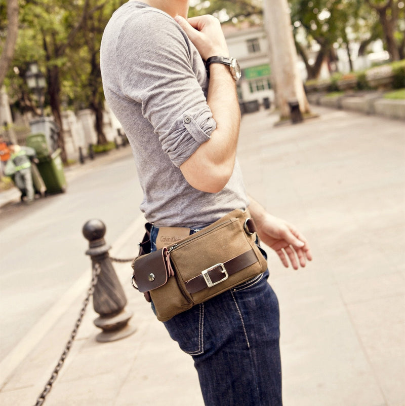 Baosha YB-01 Vintage Men's Waist Bag Sports Waist Pack Bum Bag Security Money Waist Day Pack Pouch Hip Belt Bag Bumbag Black Canvas Black - NewNest Australia