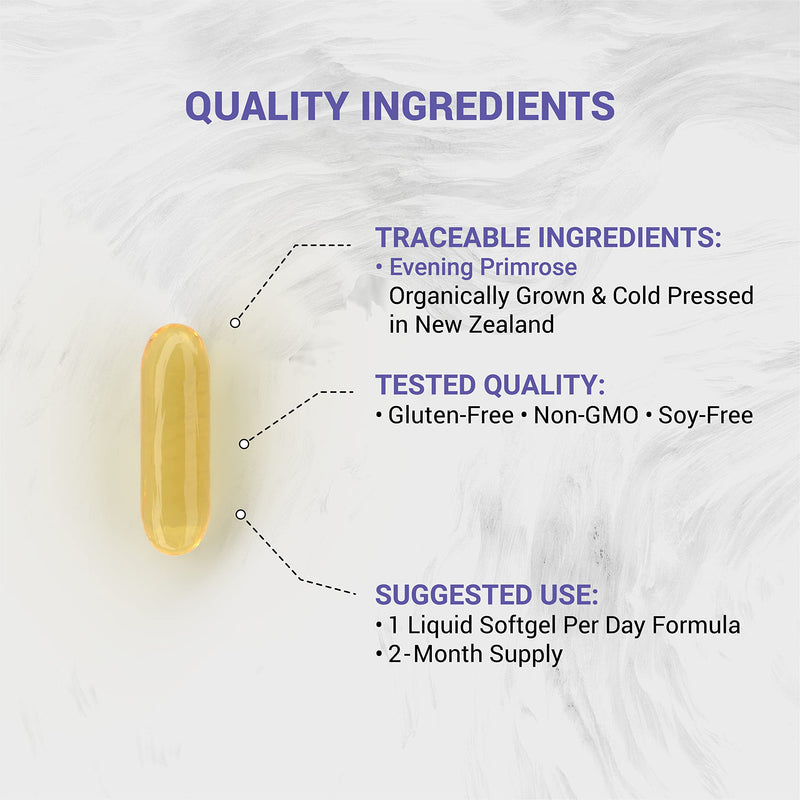 Naturalis Evening Primrose Oil (1300mg) | 100% Natural from New Zealand | Non-GMO, Soy & Gluten Free, Zero Filler | 60 Softgels 60 Count (Pack of 1) - NewNest Australia