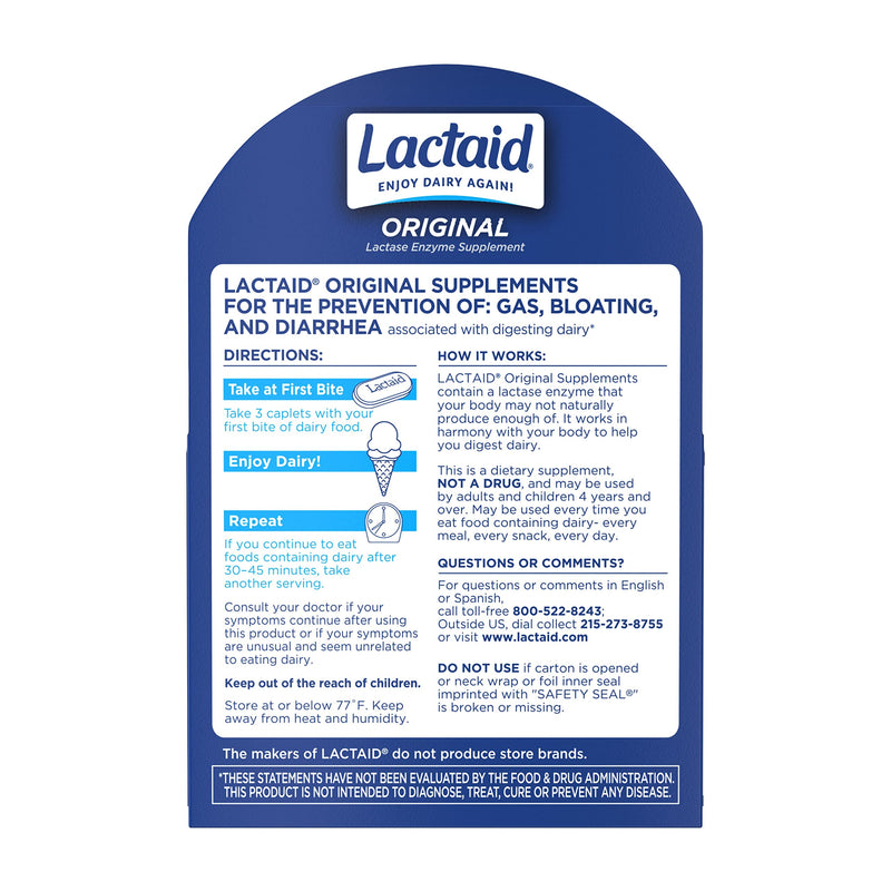 Lactaid Original Strength Lactose Intolerance Relief Caplets with Natural Lactase Enzyme, Dietary Supplement to Help Prevent Gas, Bloating & Diarrhea Due to Lactose Sensitivity, 120 ct - NewNest Australia