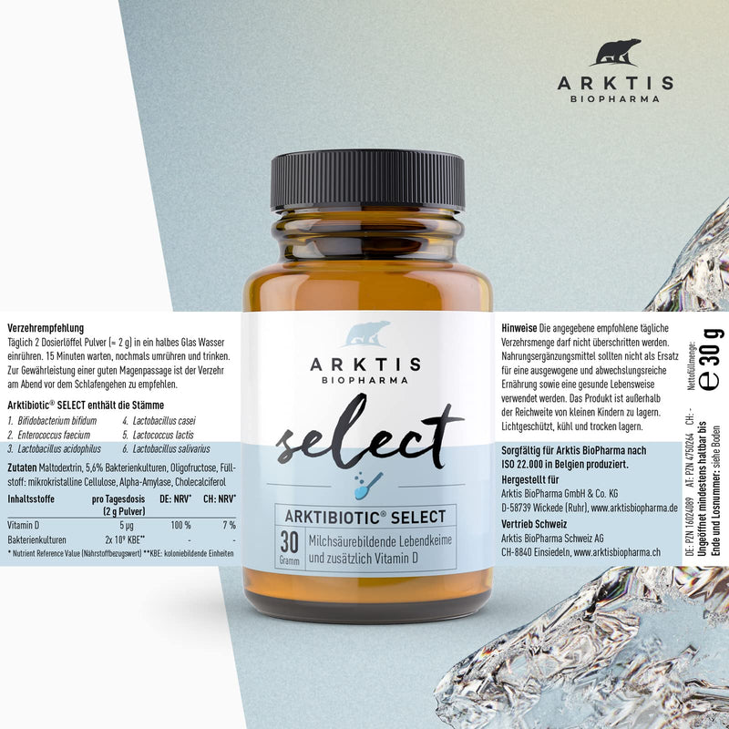 Arktis Biopharma Arktibiotic Select ‚ Powder 30 G, Selected Lactic Acid Bacteria And Vitamin D, Laboratory Tested, Ideal For Supporting The Immune System And Intestinal Flora - NewNest Australia