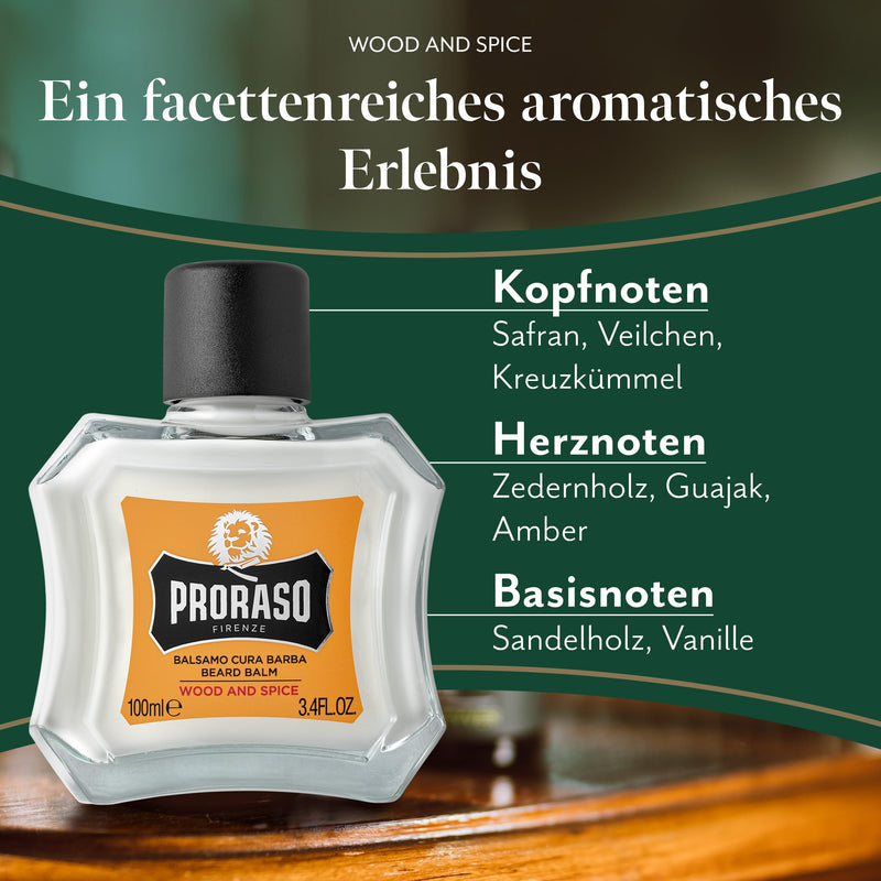 Proraso Beard Balm, Wood and Spice, 100 ml, scented beard balm protects and nourishes the beard and helps relieve itching and irritation, Made in Italy - NewNest Australia