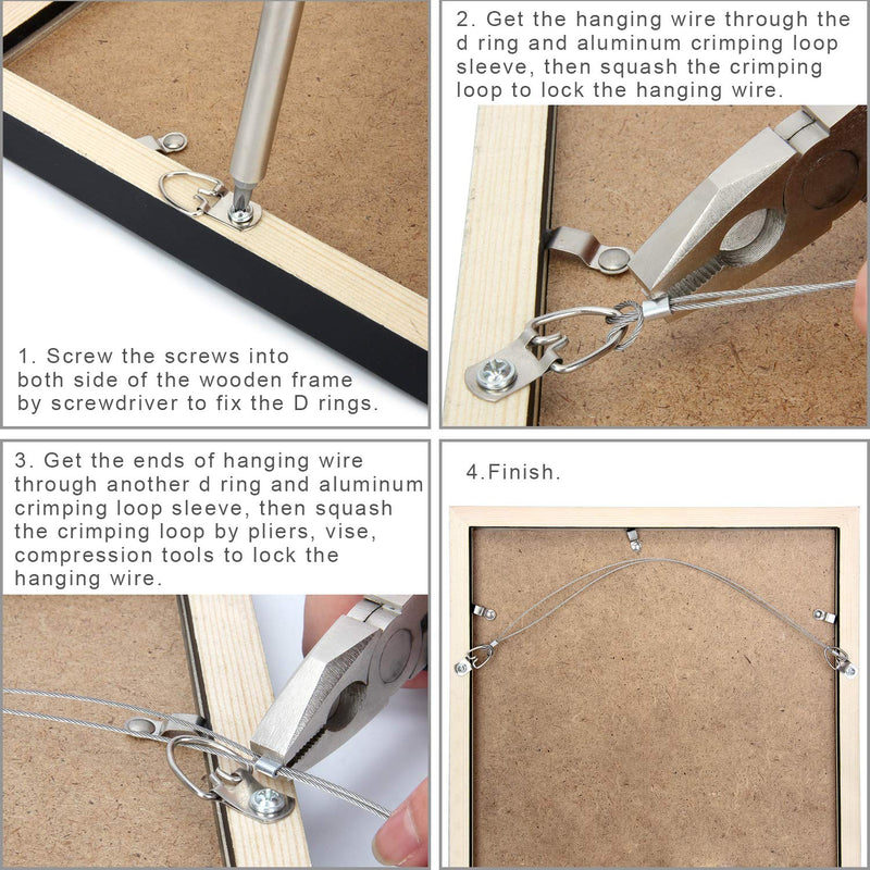 Picture Hanging Kit - 100 Feet Stainless Steel Hanging Wire, 60 Pcs D Ring Picture Hangers with Screws and 60 Pcs Aluminum Crimping Loop Sleeve for Hanging Paintings Photos - NewNest Australia