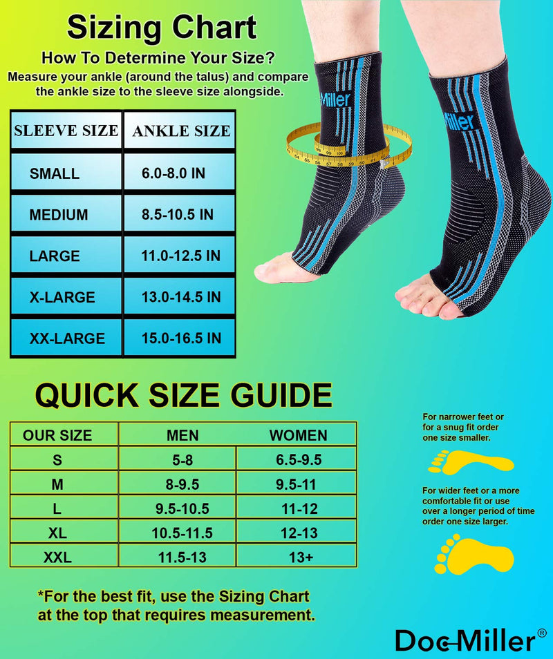 Doc Miller Ankle Compression Sleeve For Achilles Tendonitis & Plantar Fasciitis Relief, Recover Sports Injury and foot Joint Swelling - 1 Pair Small Blue Color 20-30 mmHg Toeless Foot Compression Sleeve - NewNest Australia