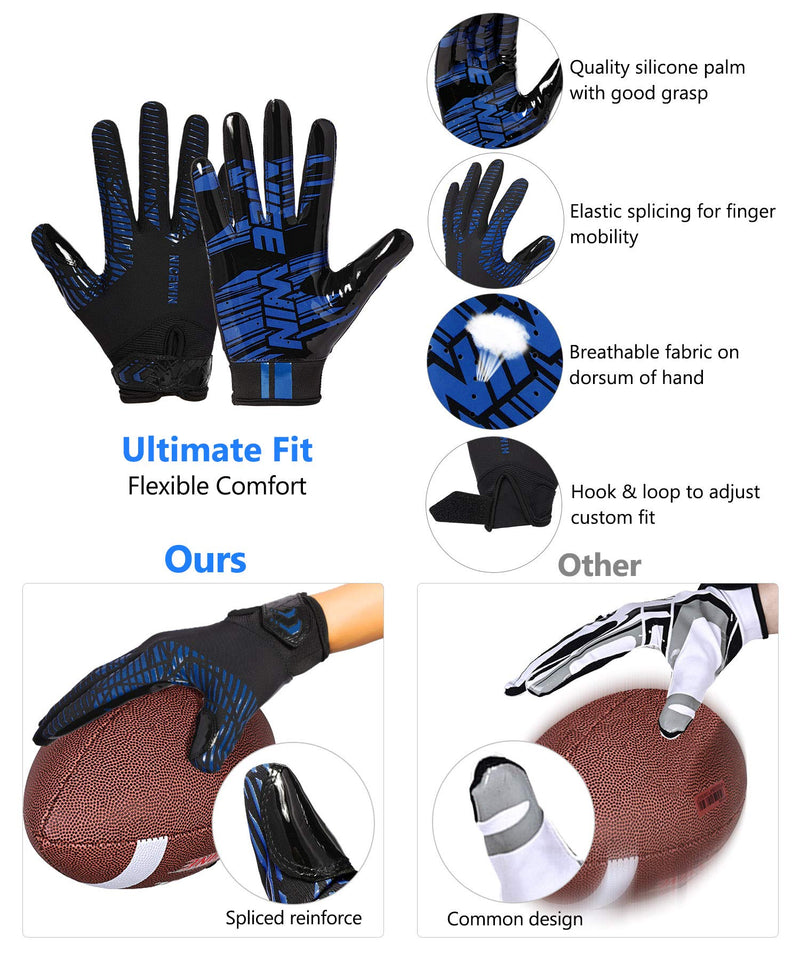 NICEWIN Football Gloves Adult Football Receiver Gloves for Men and Women Blue 1 Medium - NewNest Australia