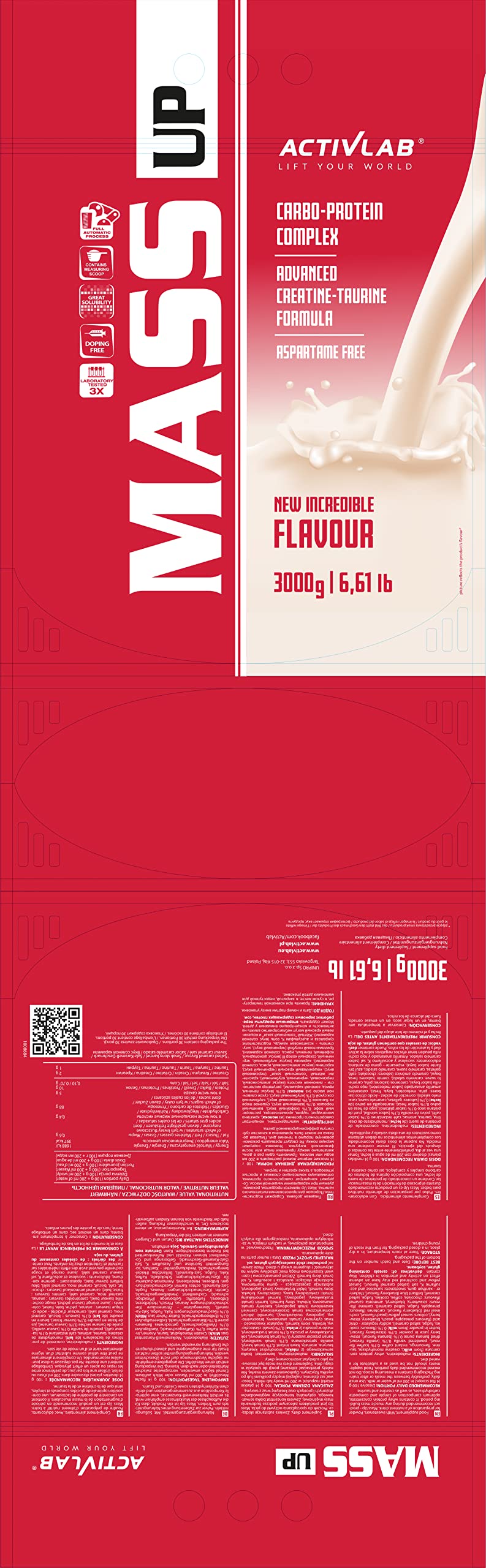 Activlab MASS UP 3kg - High-calorie weight gainer protein powder with whey protein, creatine and taurine - cookie flavor for building muscle mass and strength - massive mass gainer for strength cookies 30 servings (pack of 1) - NewNest Australia