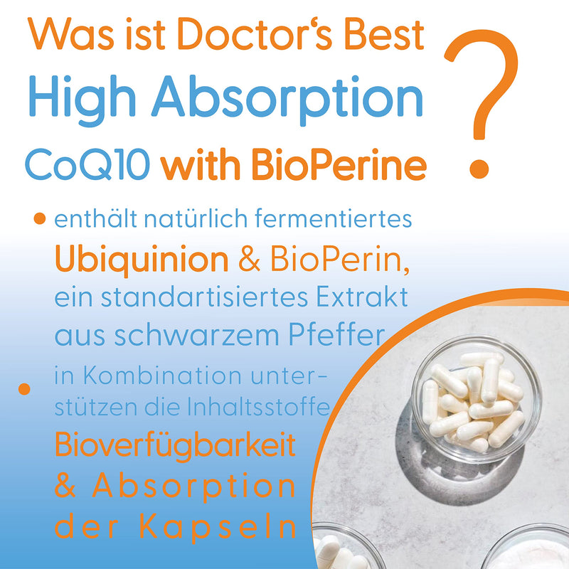 Doctor's Best, High Absorption CoQ10 with BioPerine, 100 mg, 120 vegan capsules, plant-based, coenzyme Q10, laboratory tested, gluten-free, non-GMO 120 pieces (pack of 1) 72.0 - NewNest Australia