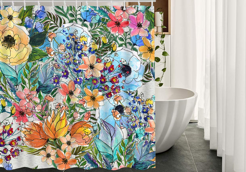 Moslion Floral Bath Shower Curtain Set Garden Bouquet Rose Lily Sunflowers Leaves Botanical Plant Shower Curtains Home Decorative Extra Long Polyester Fabric Shower Curtain with Hooks 72x72 Inch - NewNest Australia