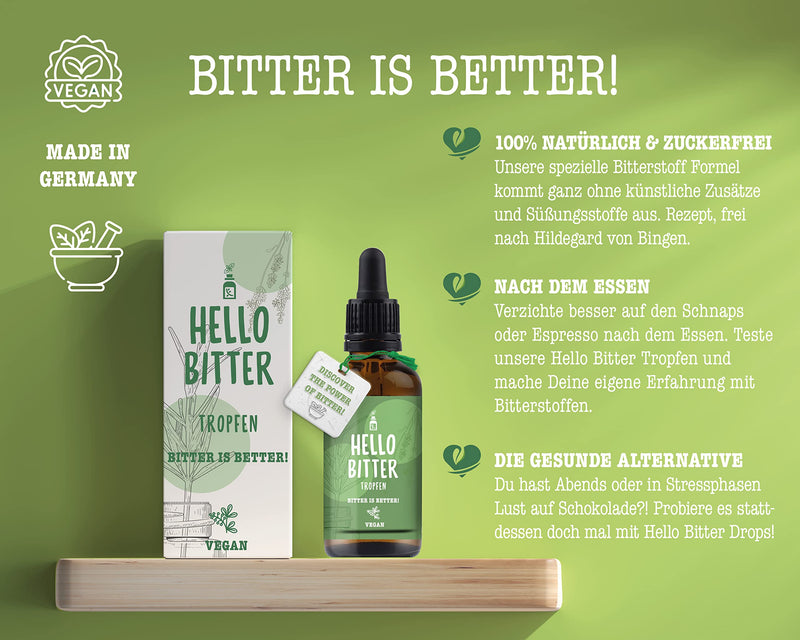 Hellobitter - Bitter Drops 50 Ml According To Hildegard Von Bingen - Bitter Herbs / Bitter Substances Drops Vegan - High Bioavailability, Laboratory Tested, High Dosage, Liquid - NewNest Australia