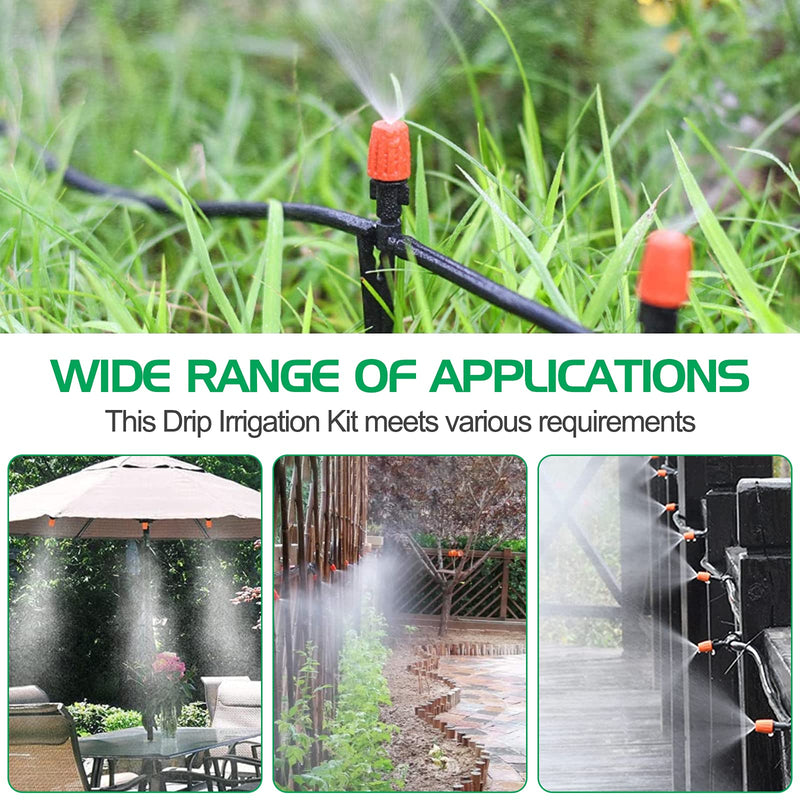 MIXC 1/4-inch Mist Irrigation Kits Accessories Plant Watering System with 50ft 1/4” Blank Distribution Tubing Hose, 20pcs Misters, 39pcs Barbed Fittings, Support Stakes, Quick Adapter, Model: GG0B - NewNest Australia