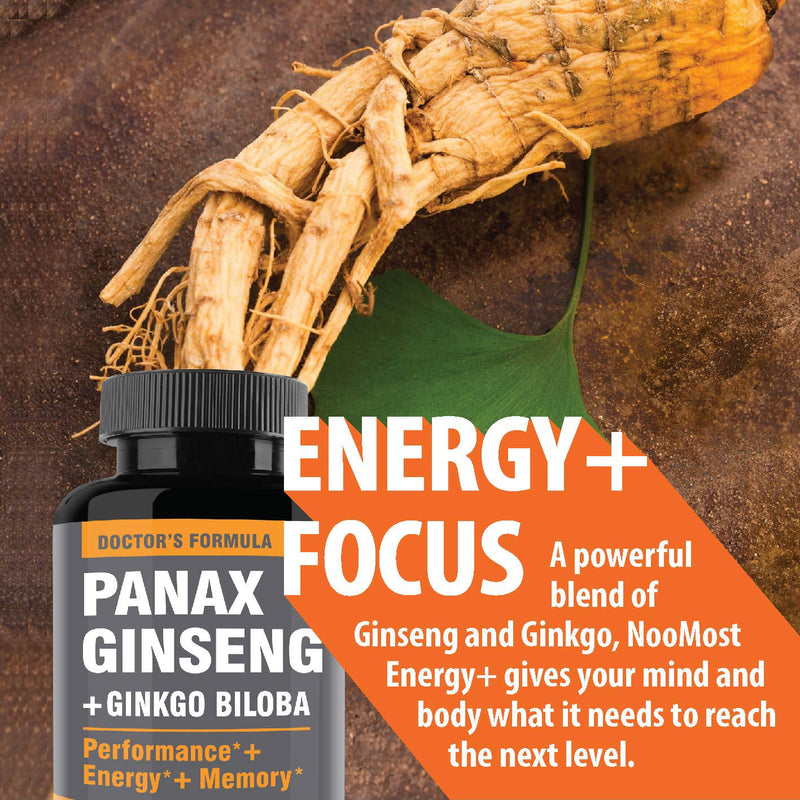 Authentic Korean Red Panax Ginseng + Ginkgo Biloba, 120 Vegan Capsules, Ginseng Root Extract Powder 1000mg (10% Ginsenosides) + Gingko Biloba 60mg, Energy and Focus Pills for Men and Women by NooMost 1 - NewNest Australia