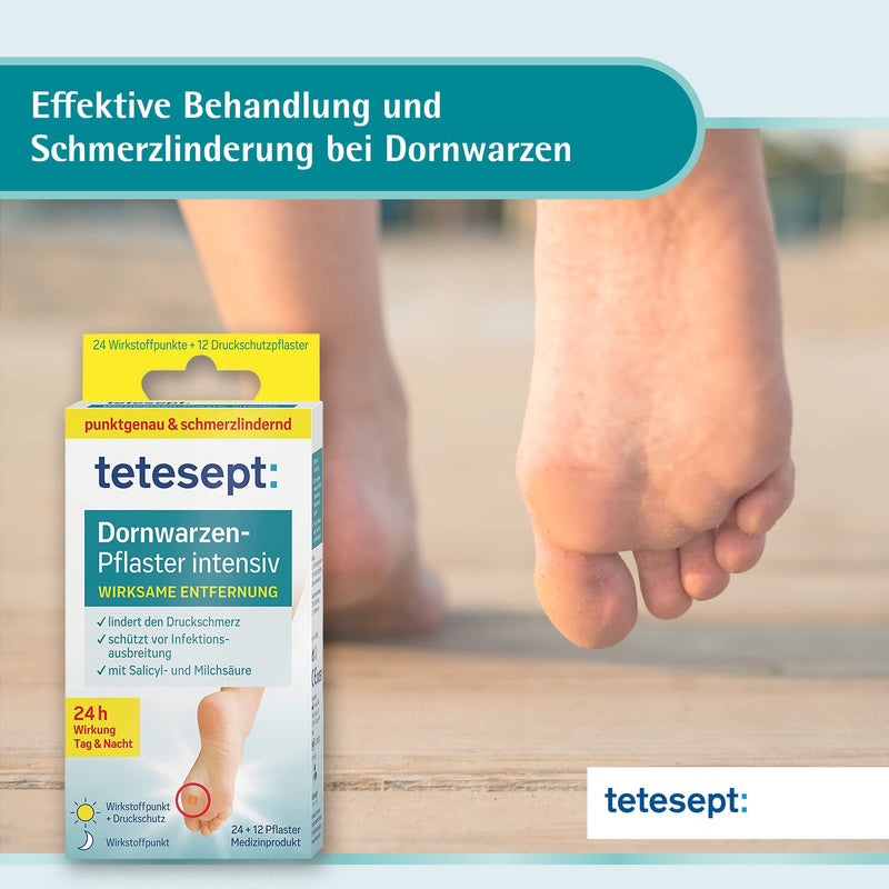 Tetesept Thorn Warts Intensive Plasters - Born Warts Plasters For Effective Removal - Effective With Lactic And Salicylic Acid - 2 X 12 Active Ingredient Points + 12 Pressure Protection Plasters - NewNest Australia