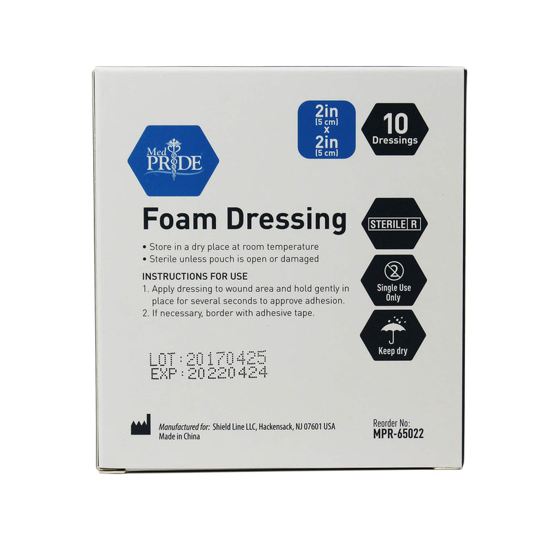 Medpride Foam Dressings- 10 Pack, 2 Inch by 2 Inches Size - Sterile, Hydrophilic, Highly Absorbent- Soft, Non-Adhesive Pads, Easy to Change- for Men & Women- for Ulcers, Post Op Trauma + Injuries 2x2 Inch (Pack of 10) - NewNest Australia