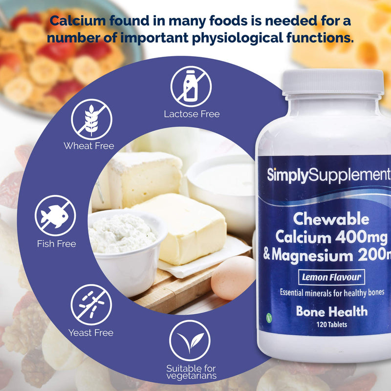 Chewable Calcium & Magnesium Tablets (120 Tablets) | Delicious Lemon Flavour | Vegan & Vegetarian Friendly | Crucial Nutrients for Bones & Muscles | Optimal 2:1 Ratio - NewNest Australia