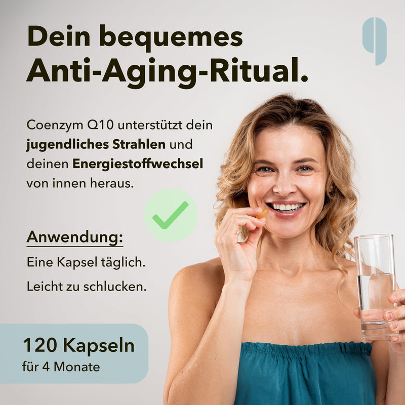 9 Leben® PREMIUM Coenzyme Q10 capsules, high dosage [FOR BEAUTIFUL SKIN] - 120x 180mg Q10 [4 months ubiquinone supply] - LAB TESTED & vegan - without additives, more energy and look younger (tested) - NewNest Australia