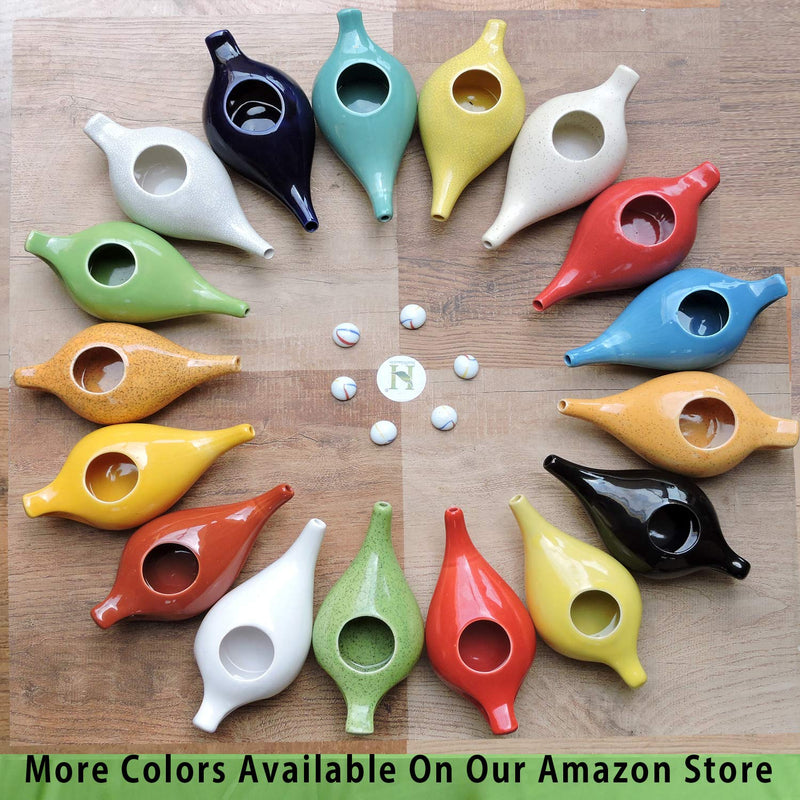 Ceramic Neti Pot for Nasal Cleansing Crackle Pattern | Ceramic Neti Pot with 10 Sachets of Neti Salt | Natural Treatment for Sinus, Infection and Congestion (Red) - NewNest Australia