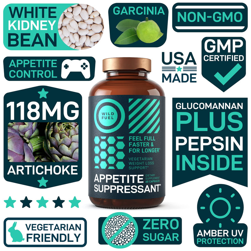 Appetite Suppressant for Weight Loss - Triple-Action Diet Control by Wild Fuel with Garcinia Cambogia and Glucomannan - Manage Cravings, Feel Full Faster, Stay Satisfied Longer - 60 Veggie Capsules - NewNest Australia
