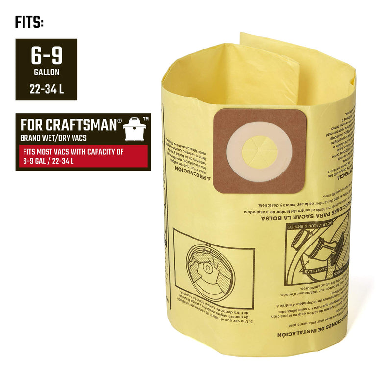 Craftsman - CMXZVBE39970 CRAFTSMAN 39970 Fine Dust Wet Dry Vac Dust Collection Bags for 6 and 9 Gallon Shop Vacuums, 2-Pack 6-9 Gallon Fine Dust - NewNest Australia