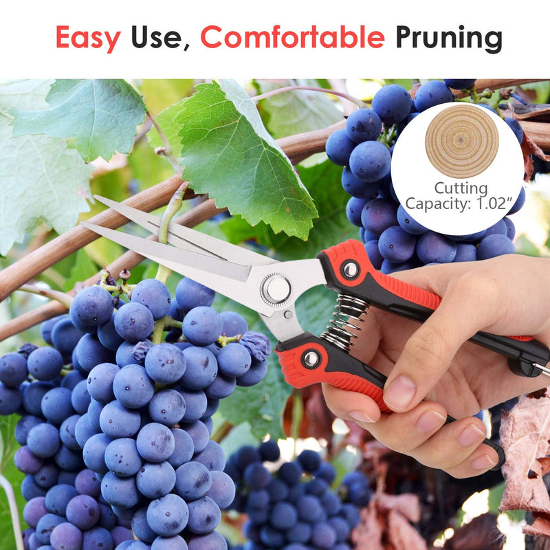 Housolution Pruning Shears, Heavy Duty Stainless Steel Ultra Sharp Multi-Purpose Hand Pruner Scissors for Garden Harvesting Fruits Vegetables, Trimming Pklants Flowers, Black & Red - NewNest Australia