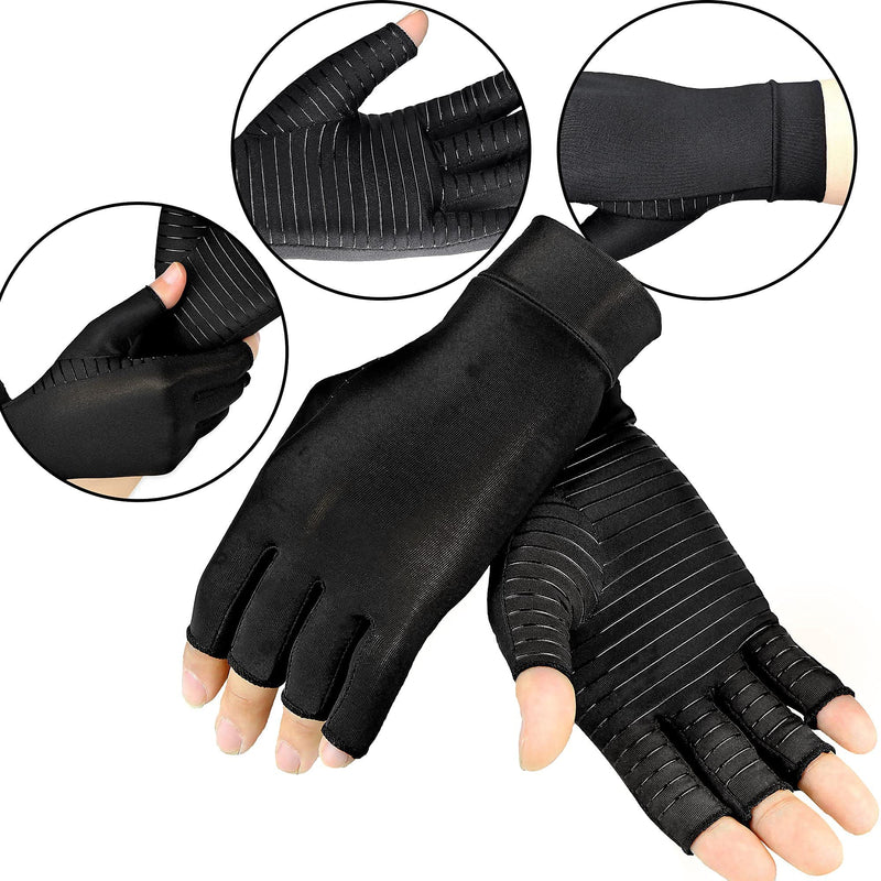 ITHW Copper Arthritis Compression Gloves Women Men Rheumatoid Arthritis Pain Relief Swelling Fingerless Compression Gloves for Computer Typing and Dailywork of Hands joint Support (S) Fingerless-Black Small (1 Pair) - NewNest Australia
