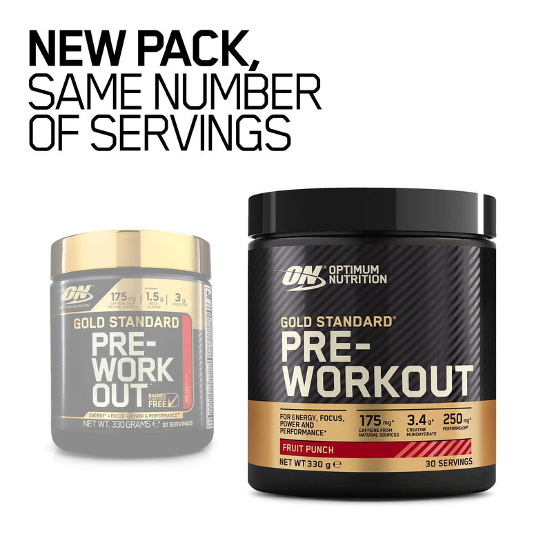 Optimum Nutrition Gold Standard Pre Workout Powder, Energy Drink with Creatine Monohydrate, Beta Alanine, Caffeine and Vitamin B Complex, Fruit Punch, 30 Servings, 330g, Packaging May Vary - NewNest Australia