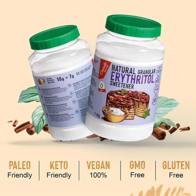 Natural Erythritol - Granulated Sugar | 10G = 7G Sugar | Natural Sugar Substitute - 0 Calories - 0 Glycemic Index - Keto And Paleo - 0 Net Carbs - No Gmo - Castello Since 1907-1Kg - NewNest Australia