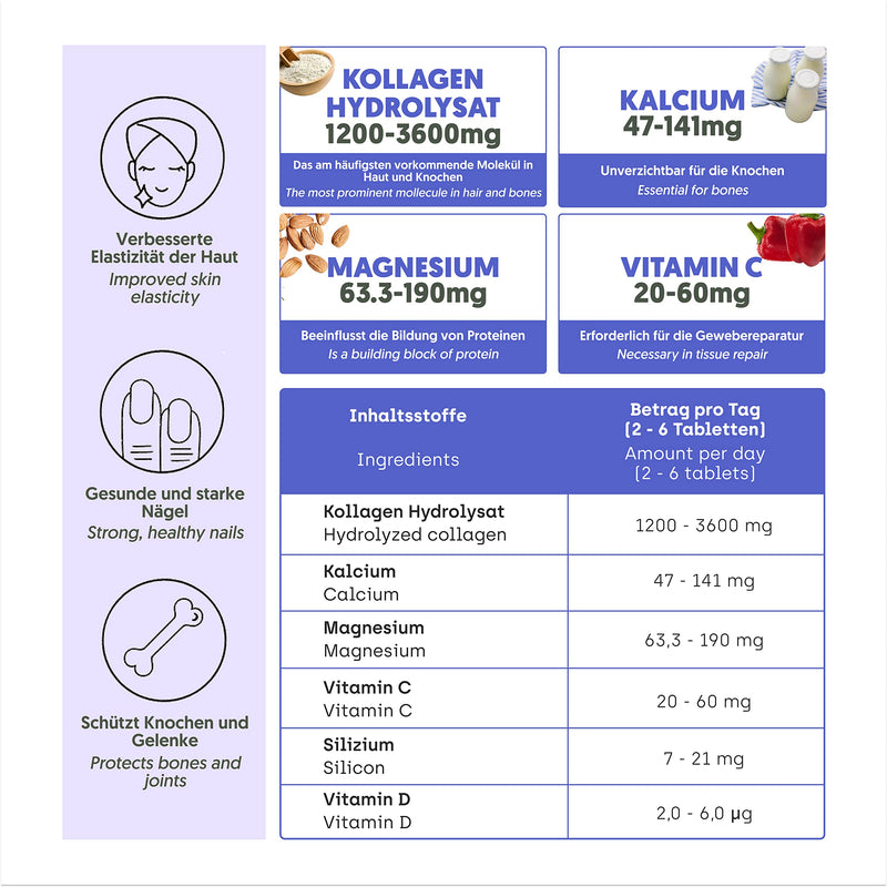 450 Capsules Hydrolyzed Collagen With Magnesium | Xxl Pack (6 Months) | Enriched With Calcium And Vitamin C For Skin, Joints, Hair, Muscles, Immune System And More Energy - NewNest Australia