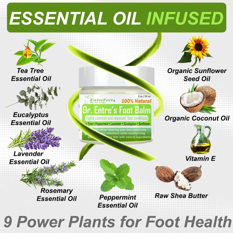 Dr. Entre's Antifungal Foot Balm: Tea Tree Oil & Shea Butter Based - Organic Treatment Cream for Athletes Foot, Dry Feet, Cracked Heels, Itching, and Odor - Foot Care E-Book Included - NewNest Australia