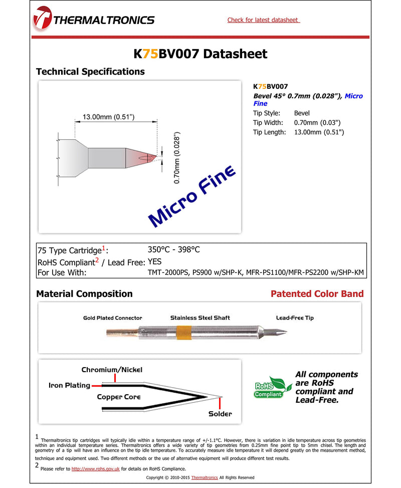 Thermaltronics K75BV007 Bevel 45deg 0.7mm (0.028in), Micro Fine - NewNest Australia