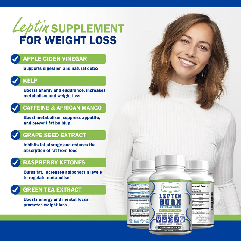 Power By Naturals - Leptin Burn for Women - Natural Appetite Suppressant, Metabolism Booster for Weight Control Diet Pills- Leptin Supplements - 60 Capsules - Fat Burner Weight Loss Pills for Women - NewNest Australia