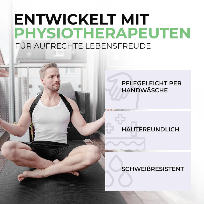 PhysioSpirit PREMIUM posture correction - back straightener - T-model for good posture - shoulder strap for the back - men and women - one size (black, one size) black - NewNest Australia